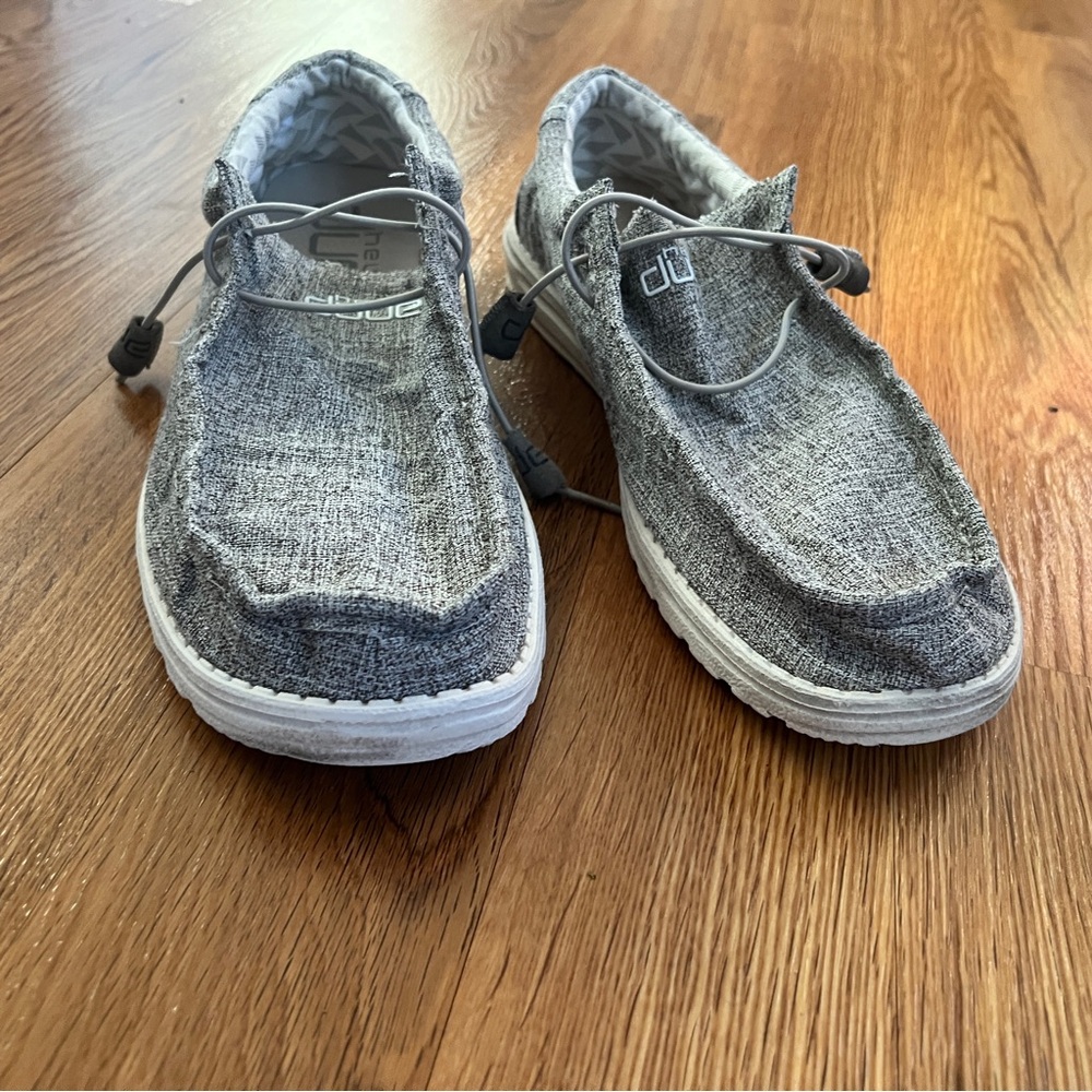 Hey Dude Men’s 13 Wally Linen shoes gray boat shoes lightweight loafers - Picture 3 of 5
